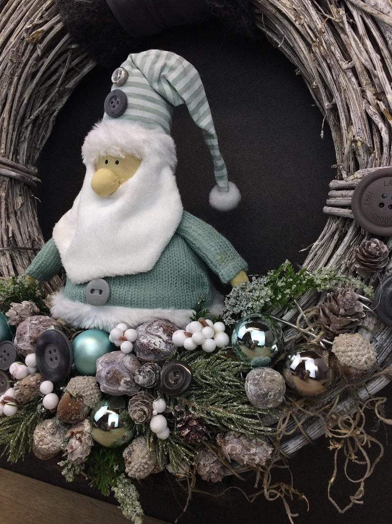 Türkranz Weihnachten mit Wichtel 37cm – Weihnachtskranz Wunschfarbe