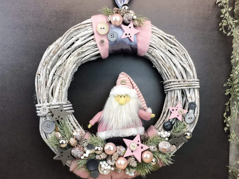 Türkranz Weihnachten mit Wichtel 37cm – Weihnachtskranz Wunschfarbe