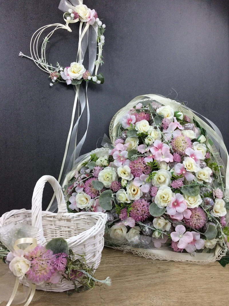 Hochzeit Autoschleifen 2er Set – Seidenblumen handgefertigt