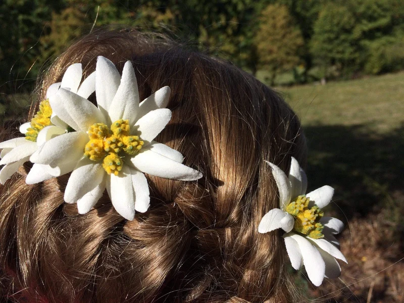 Haarklammern Edelweiß – Haarklemmen mit Seidenblumen 3er Set