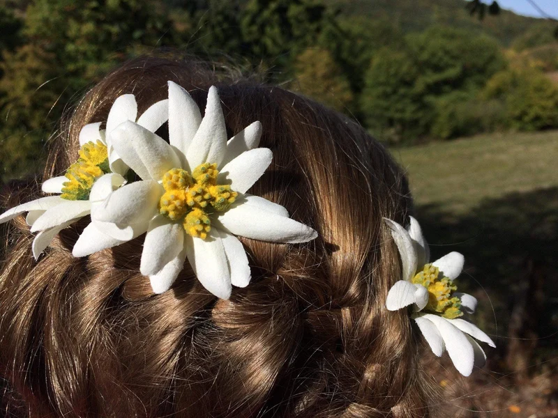 Haarklammern Edelweiß – Haarklemmen mit Seidenblumen 3er Set