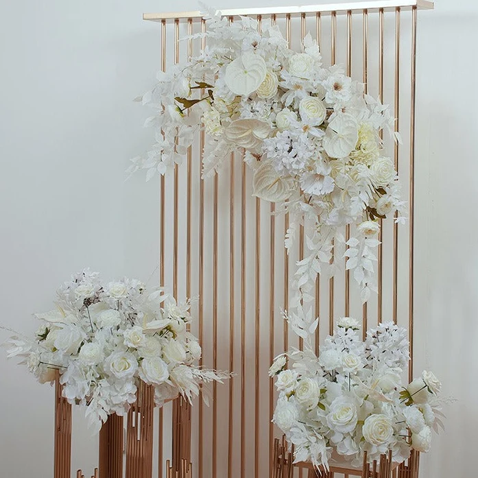 Premium Seidenblumen Gesteck in Ivory & Creme – Rosen, Anthurien & Hortensien | Exklusive Hochzeits- & Eventdekoration
