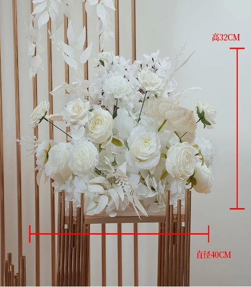 Premium Seidenblumen Gesteck in Ivory & Creme – Rosen, Anthurien & Hortensien | Exklusive Hochzeits- & Eventdekoration