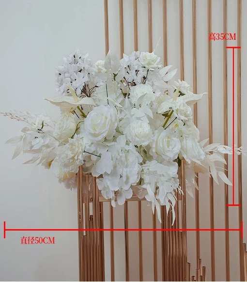 Premium Seidenblumen Gesteck in Ivory & Creme – Rosen, Anthurien & Hortensien | Exklusive Hochzeits- & Eventdekoration