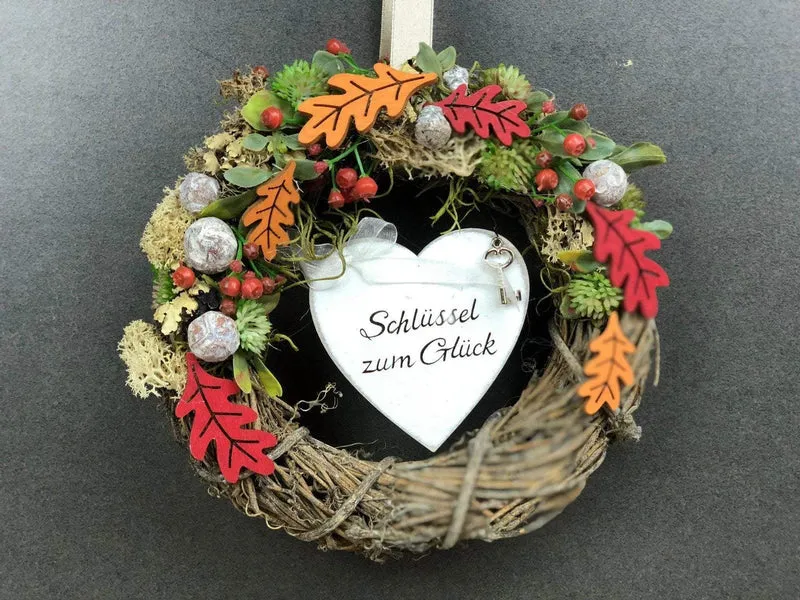 Herbst Türkranz mit Herz 22cm – Türdeko modern & stilvoll handgefertig