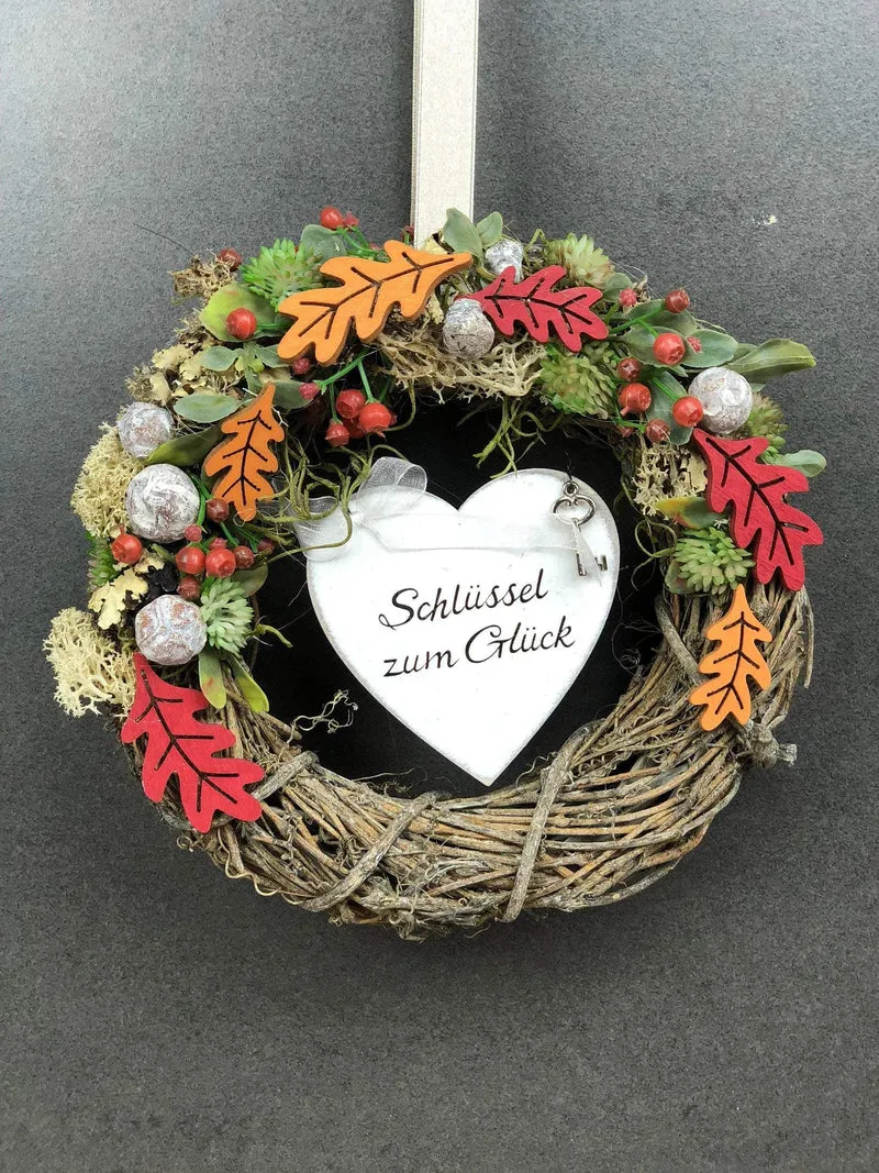 Herbst Türkranz mit Herz 22cm – Türdeko modern & stilvoll handgefertig