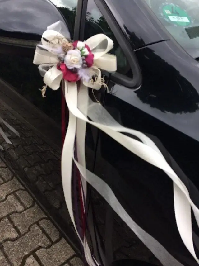 Autoschmuck Set 3-teilig Hochzeit Seidenblumen – Herz und Schleifen