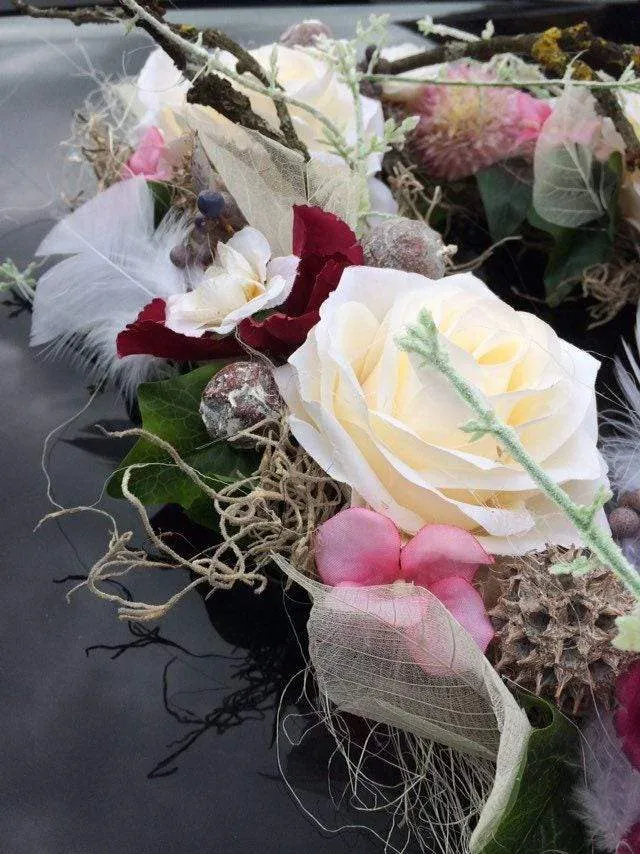 Autoschmuck Set 3-teilig Hochzeit Seidenblumen – Herz und Schleifen