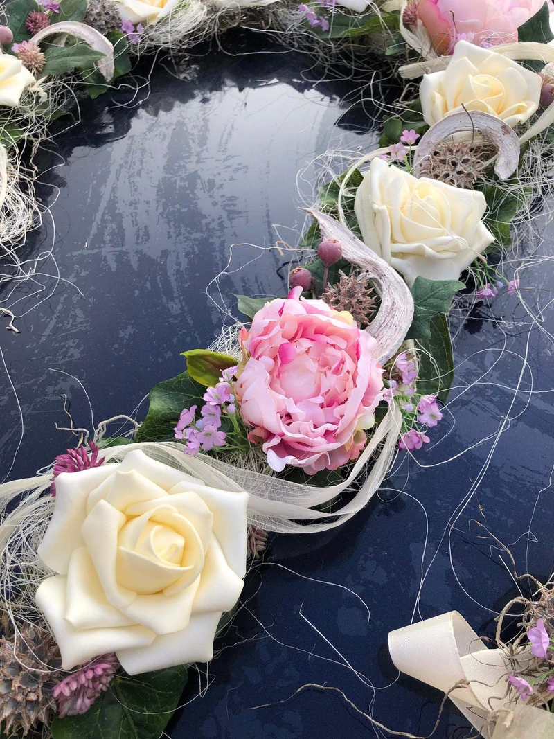 Autoschmuck Set Hochzeit 3-teilig – Pfingstrose Seidenblumen handgefer