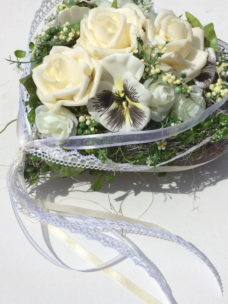 Rose Grabherz Seidenblumen – handgefertigter Grabschmuck – für Außenbe