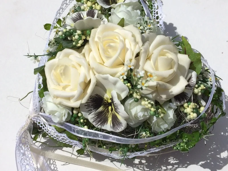 Rose Grabherz Seidenblumen – handgefertigter Grabschmuck – für Außenbe