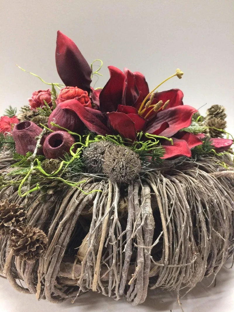 Seidenblumen Grabgesteck Amaryllis – Grabschmuck modern – für Außenber