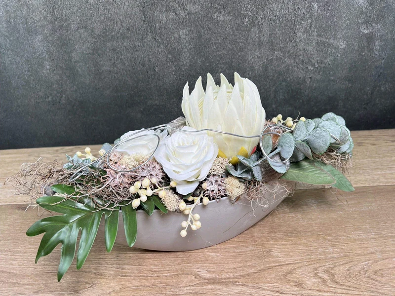 Seidenblumen Grabgesteck Protea 48cm – Grabdekoration handgefertigt
