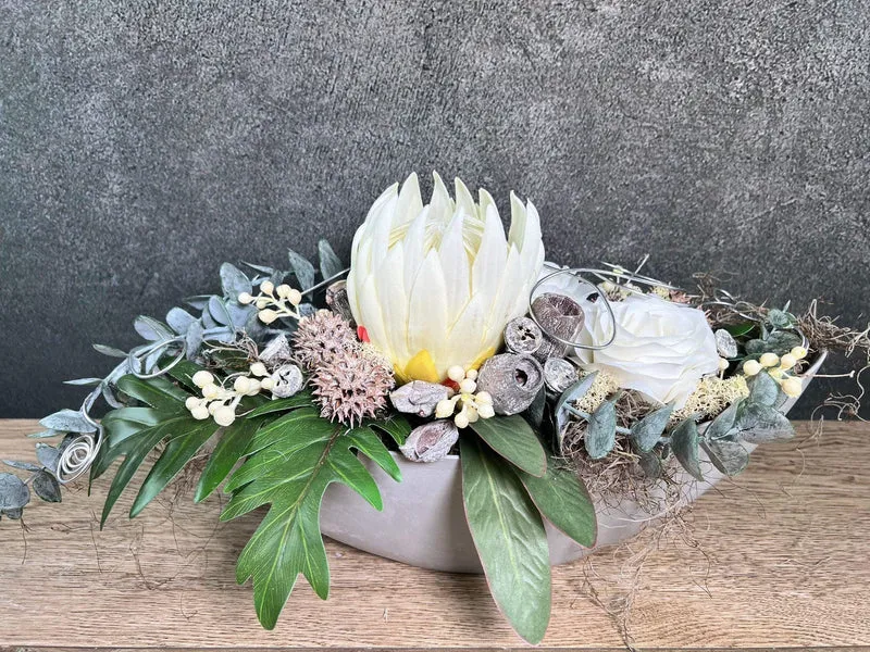 Seidenblumen Grabgesteck Protea 48cm – Grabdekoration handgefertigt