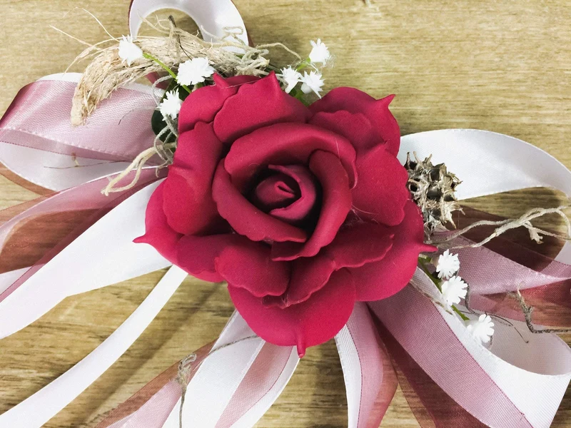 Seidenblumen Autoschleifen Hochzeit 2er Set – Brautauto Schmuck