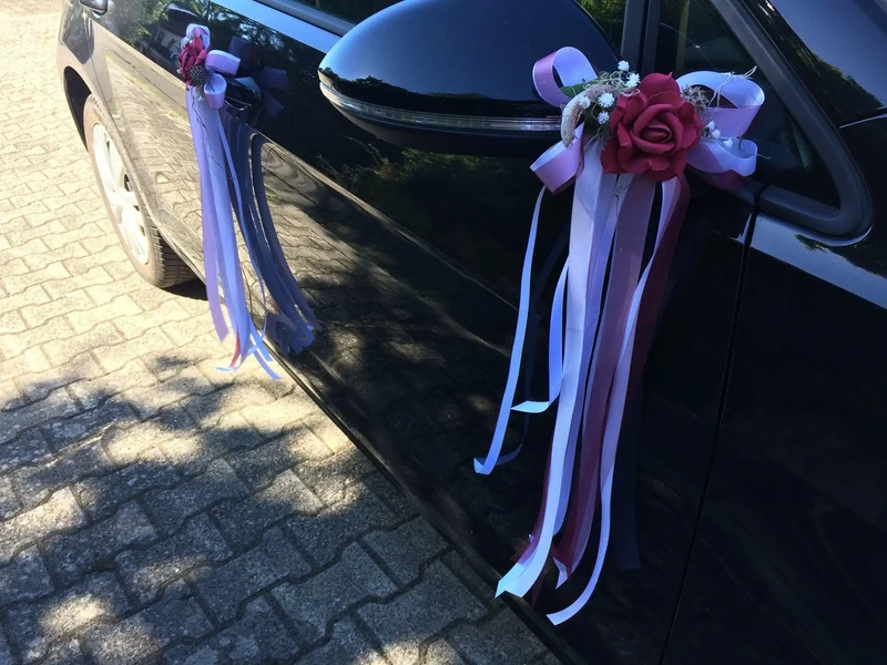 Seidenblumen Autoschleifen Hochzeit 2er Set – Brautauto Schmuck