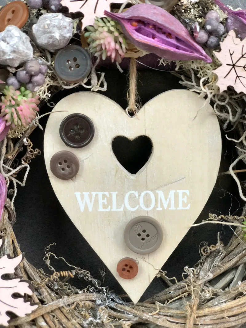 Haustürkranz Welcome 22cm Seidenblumen – ganzjährig & wetterfest