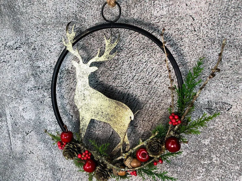 Fensterschmuck Hirsch Ring – Weihnachtsdeko modern mit LED optional