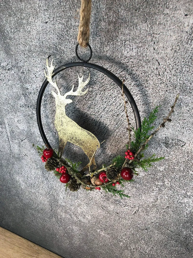 Fensterschmuck Hirsch Ring – Weihnachtsdeko modern mit LED optional