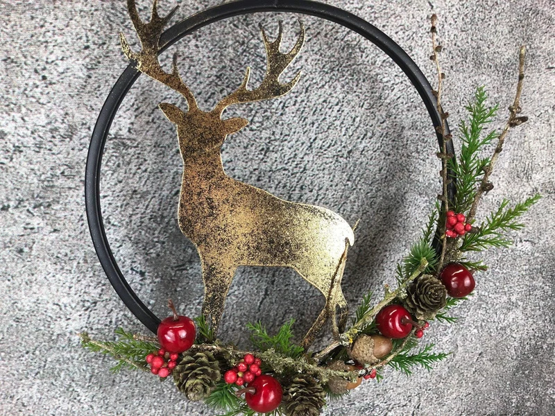 Fensterschmuck Hirsch Ring – Weihnachtsdeko modern mit LED optional