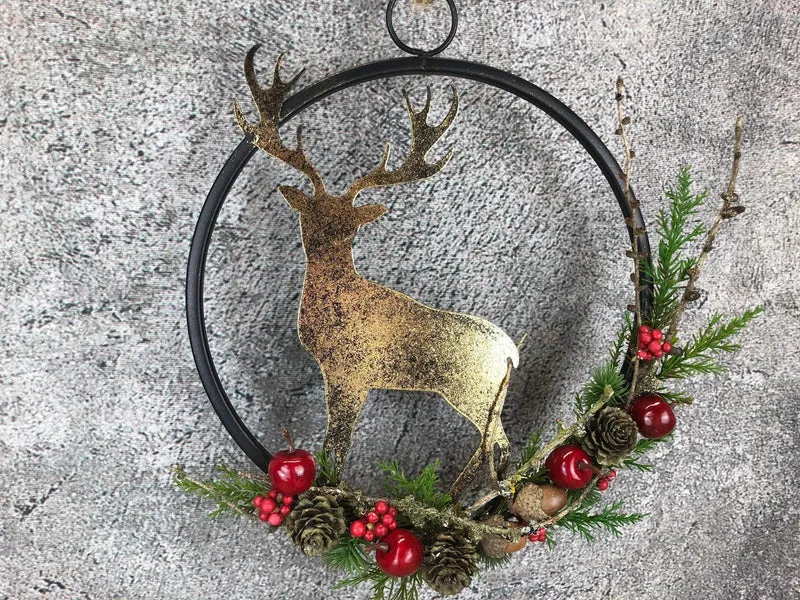 Fensterschmuck Hirsch Ring – Weihnachtsdeko modern mit LED optional