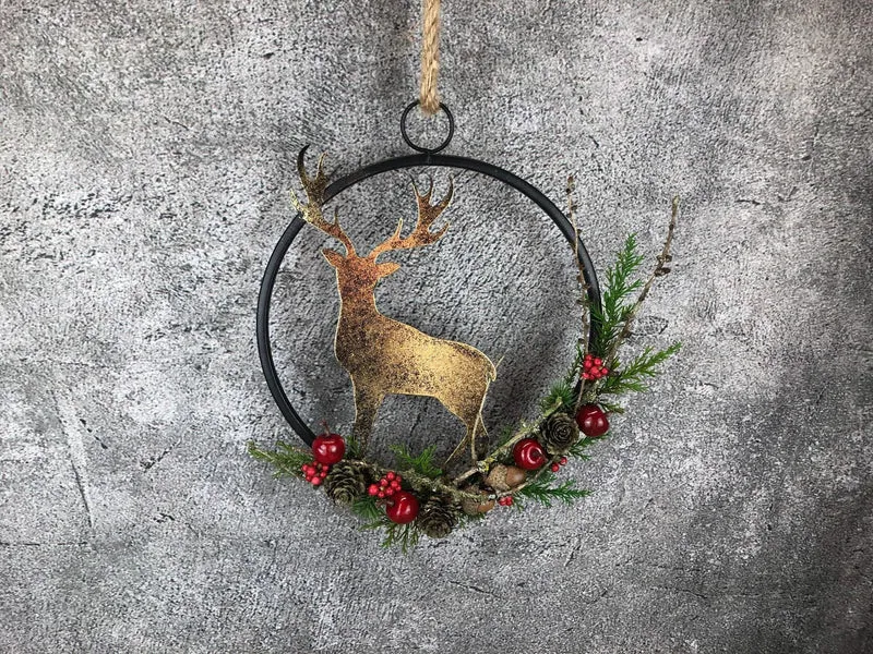 Fensterschmuck Hirsch Ring – Weihnachtsdeko modern mit LED optional