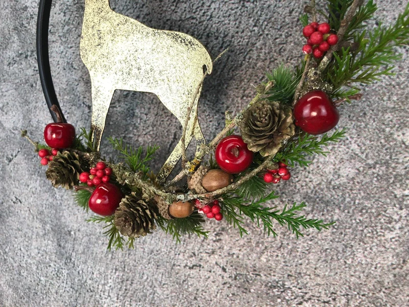 Fensterschmuck Hirsch Ring – Weihnachtsdeko modern mit LED optional