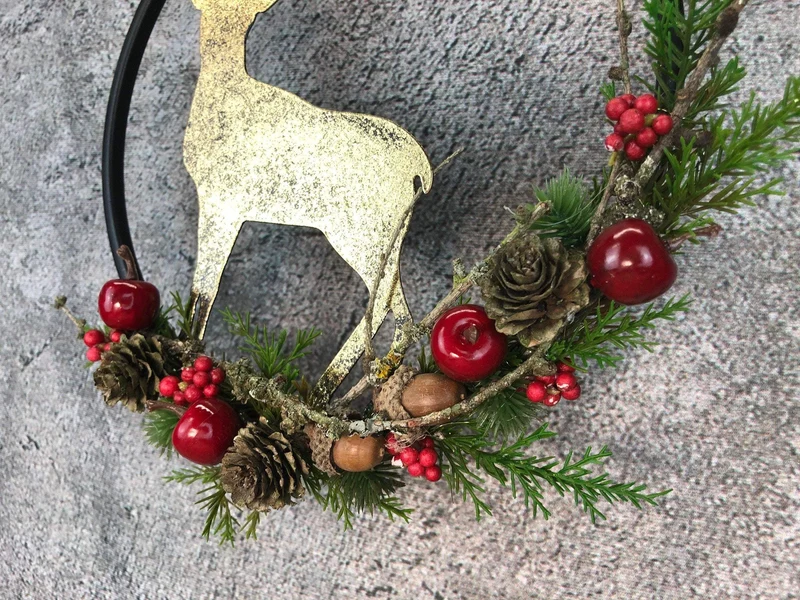 Fensterschmuck Hirsch Ring – Weihnachtsdeko modern mit LED optional