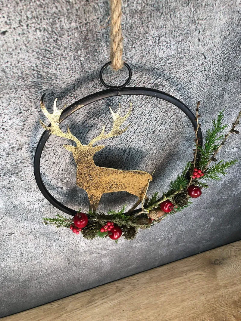 Fensterschmuck Hirsch Ring – Weihnachtsdeko modern mit LED optional