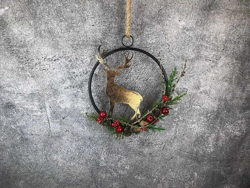 Fensterschmuck Hirsch Ring – Weihnachtsdeko modern mit LED optional
