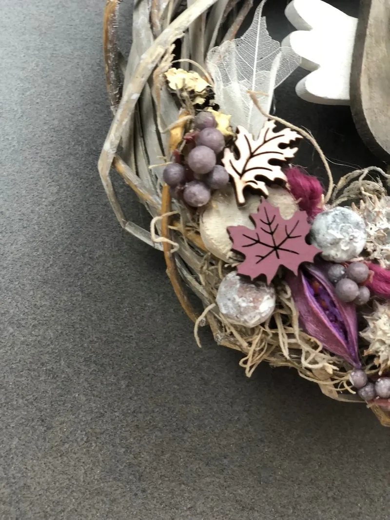 Herbst Türkranz mit Eule 26cm – Türdeko Seidenblumen handgefertigt