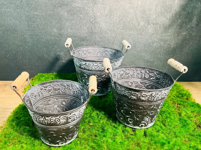 Metalltopf Übertopf Kunstpflanze – Dekotopf in 3 Größen langlebig