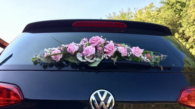 Autoschmuck Hochzeit Seidenblumen – Autogesteck Wunschfarbe