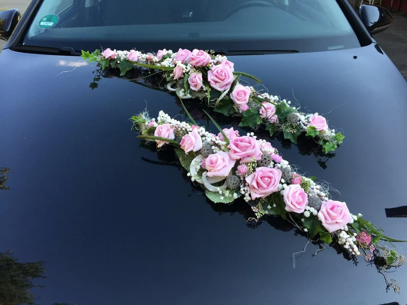 Autoschmuck Hochzeit Seidenblumen – Autogesteck Wunschfarbe