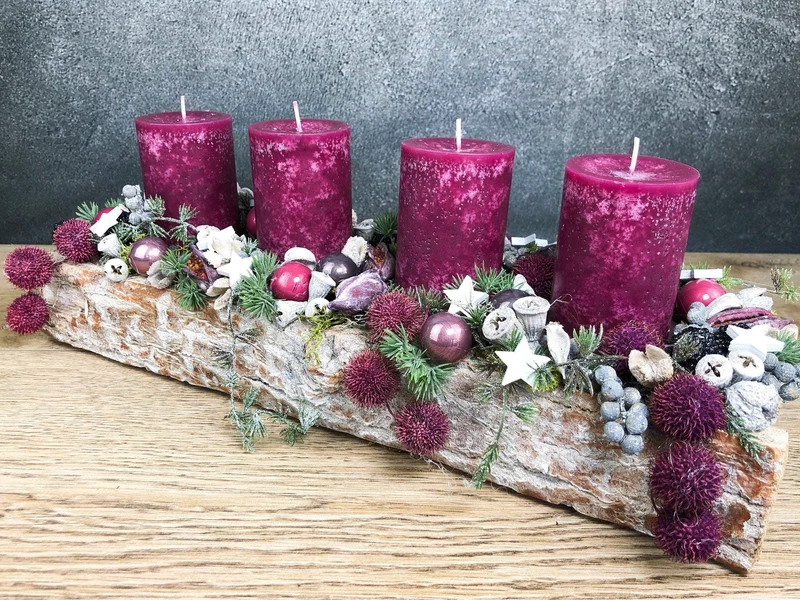 Adventsgesteck länglich Beeren Eicheln – Tablett Advent mehrjährig