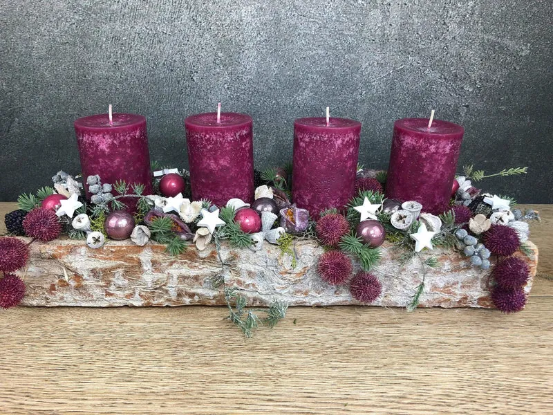 Adventsgesteck länglich Beeren Eicheln – Tablett Advent mehrjährig