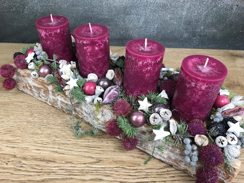 Adventsgesteck länglich Beeren Eicheln – Tablett Advent mehrjährig