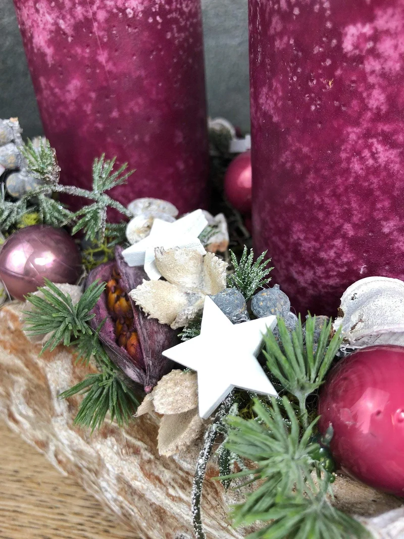 Adventsgesteck länglich Beeren Eicheln – Tablett Advent mehrjährig