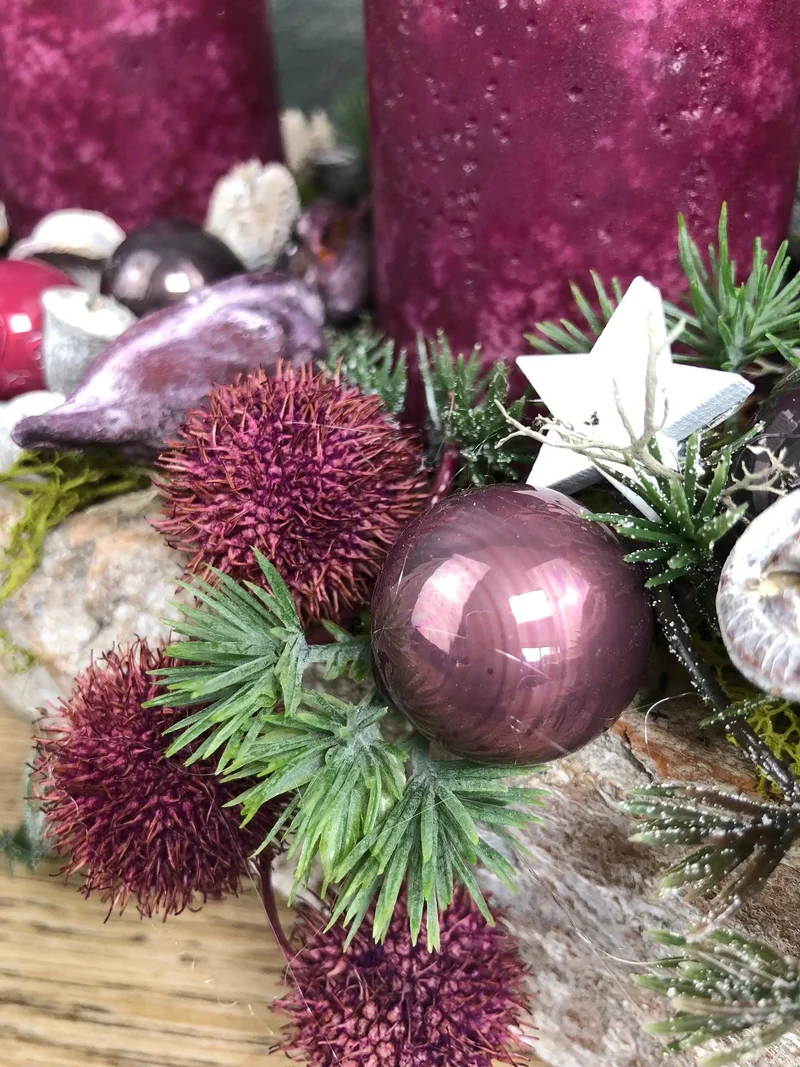 Adventsgesteck länglich Beeren Eicheln – Tablett Advent mehrjährig