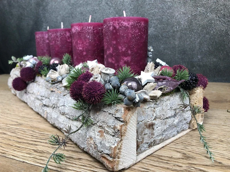 Adventsgesteck länglich Beeren Eicheln – Tablett Advent mehrjährig