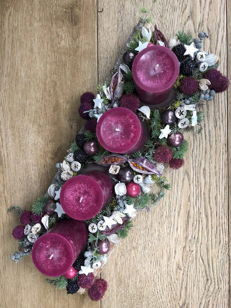 Adventsgesteck länglich Beeren Eicheln – Tablett Advent mehrjährig