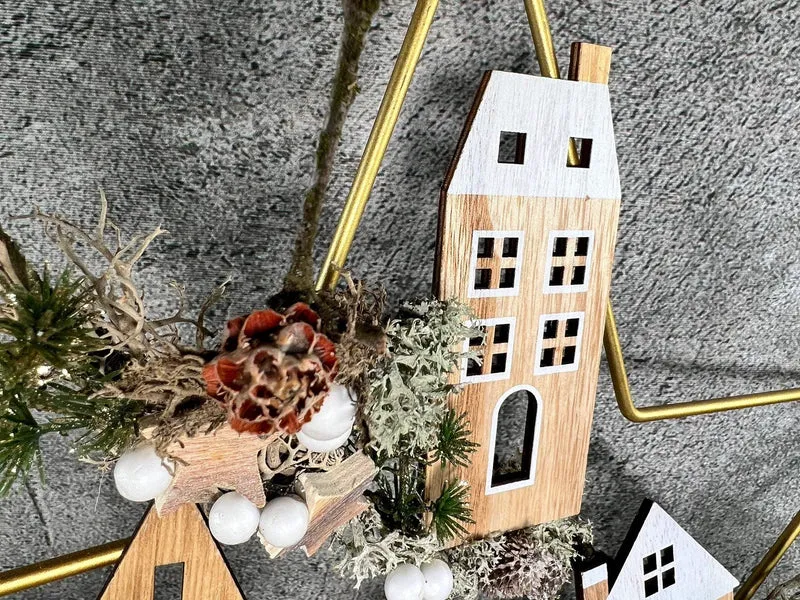 Fensterschmuck Stern 50cm mit Häusern – Weihnachtsdeko Wunschfarbe LED