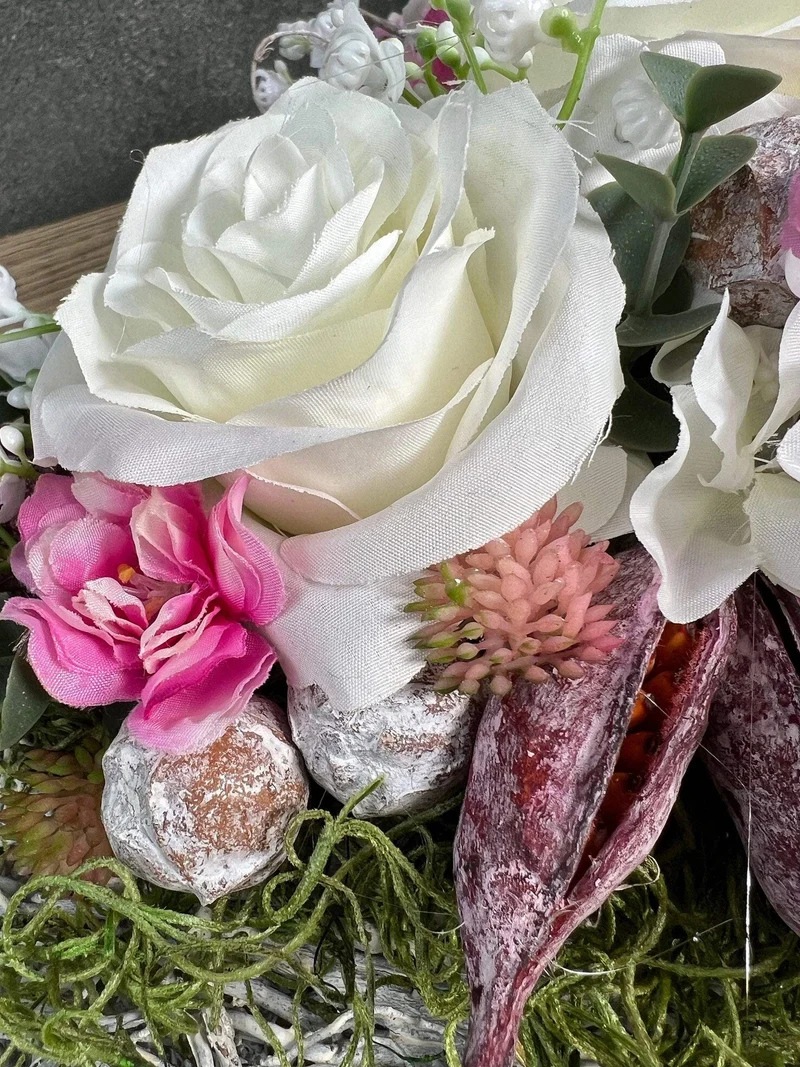 Seidenblumen Grabschmuck Herz Rose mit Wiesenblumen – handgefertigt –