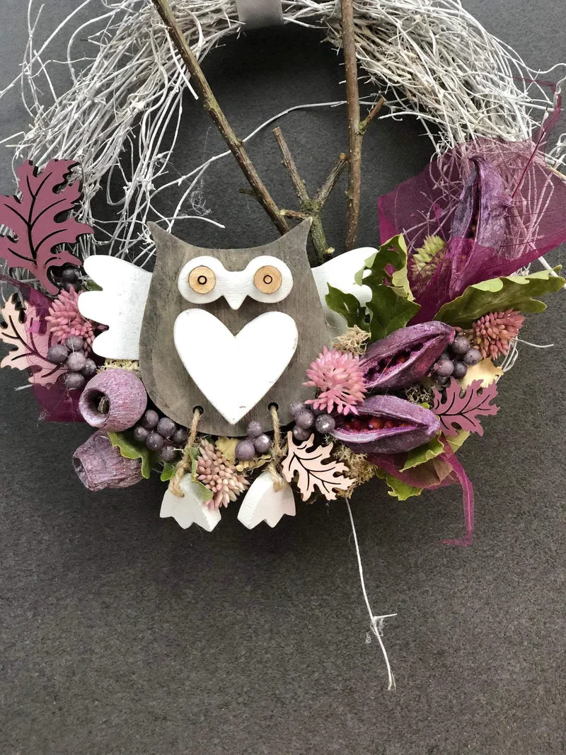 Türkranz Herbst Eule 22cm – herbstliche Türdeko mit Seidenblumen