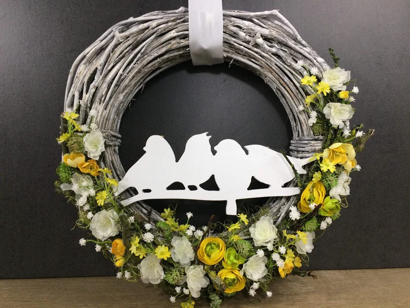 Türkranz Herbst Hortensie 35cm – Türdeko mit Hortensie Rosen & Vögeln