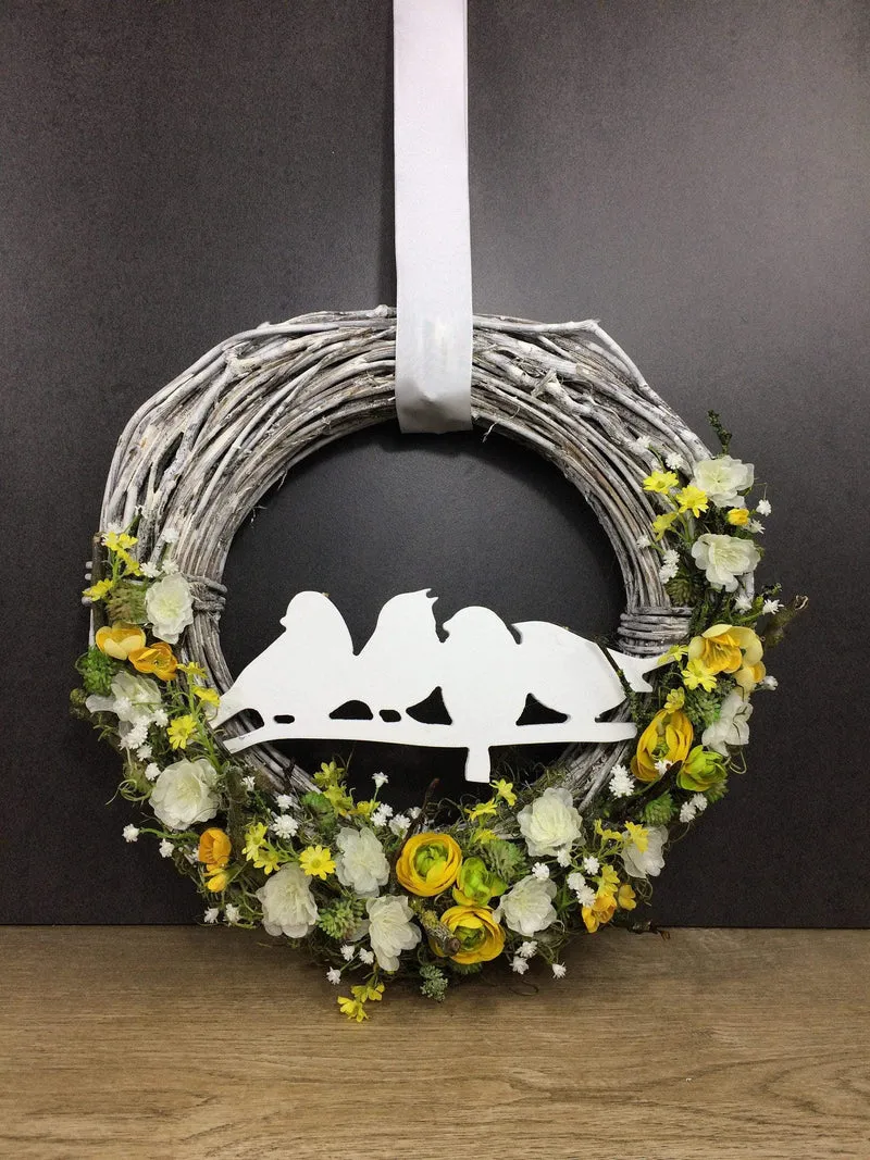 Türkranz Herbst Hortensie 35cm – Türdeko mit Hortensie Rosen & Vögeln