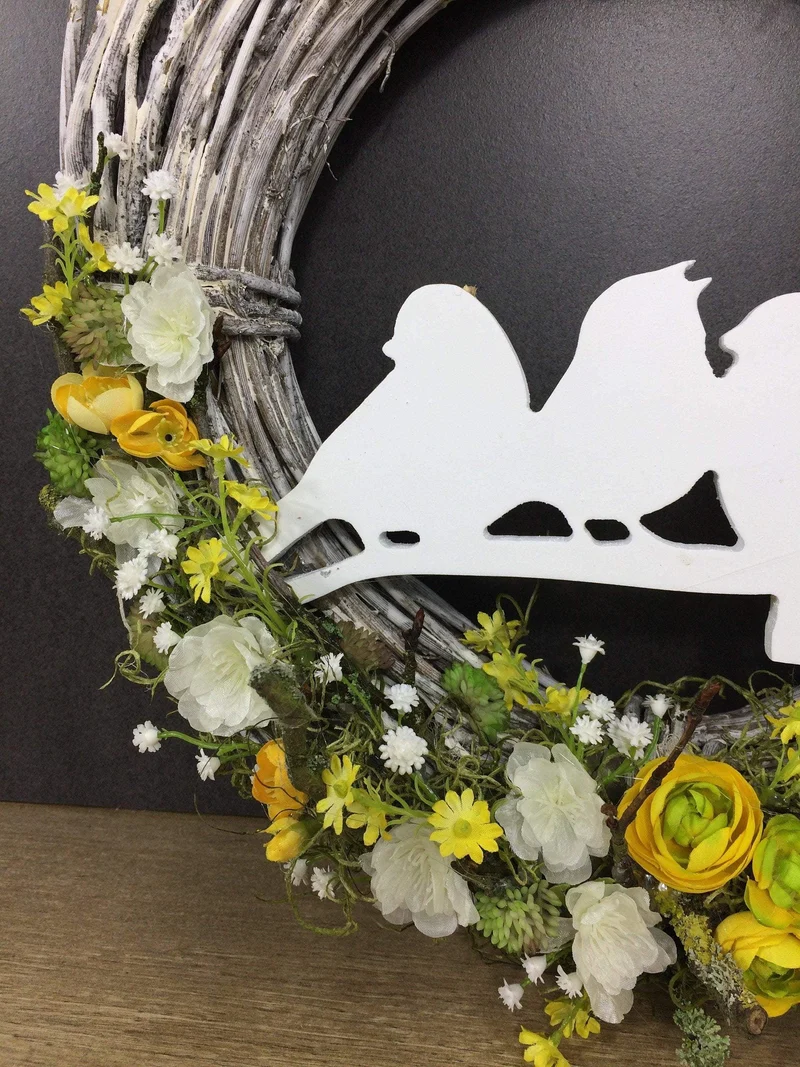 Türkranz Herbst Hortensie 35cm – Türdeko mit Hortensie Rosen & Vögeln