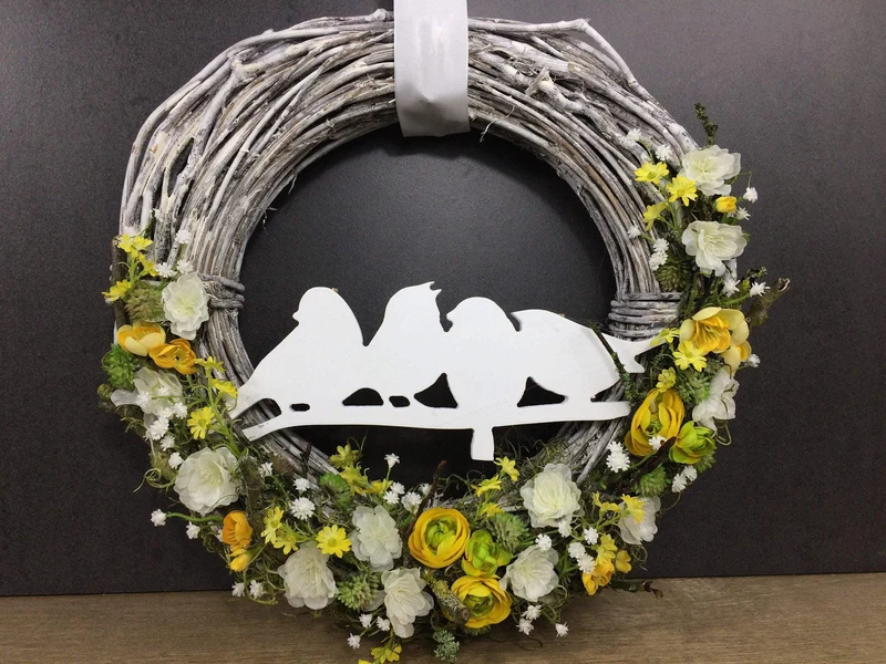 Türkranz Herbst Hortensie 35cm – Türdeko mit Hortensie Rosen & Vögeln