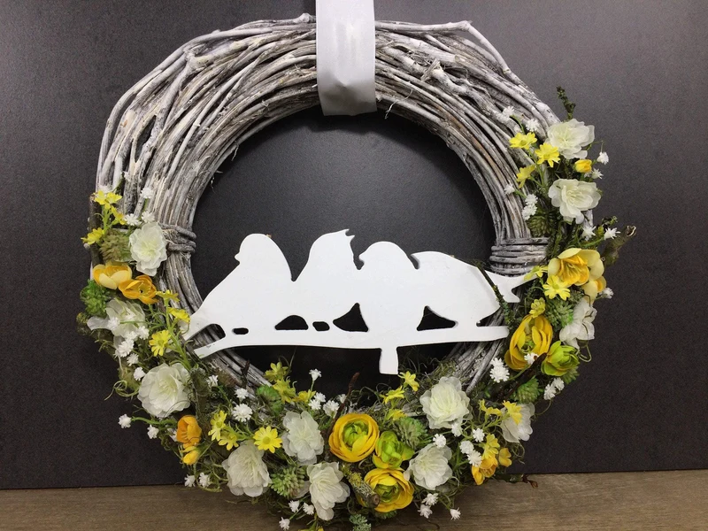 Türkranz Herbst Hortensie 35cm – Türdeko mit Hortensie Rosen & Vögeln