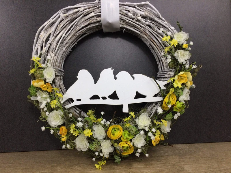 Türkranz Herbst Hortensie 35cm – Türdeko mit Hortensie Rosen & Vögeln